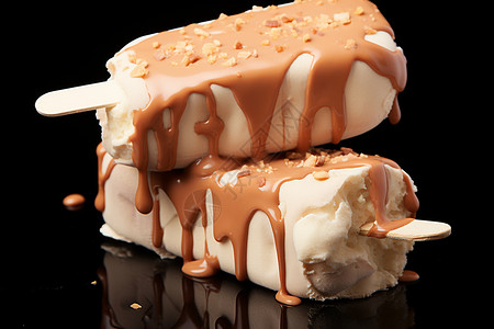 花生粒雪糕巧克力融化的冰淇淋棒背景