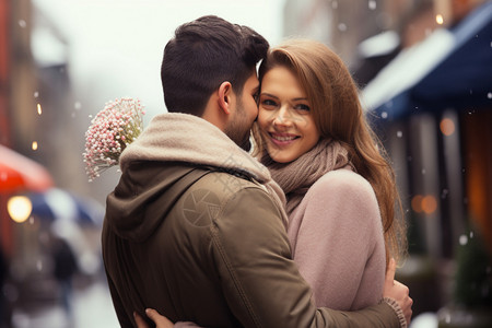 雨中情侣冬季街头的情侣背景