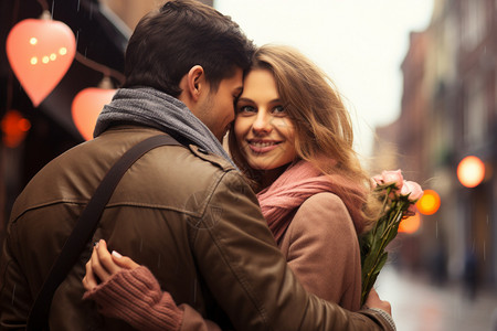 街头拥抱的情侣背景图片