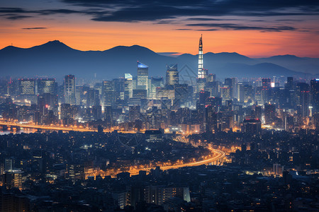 黄昏下的都市风景图片