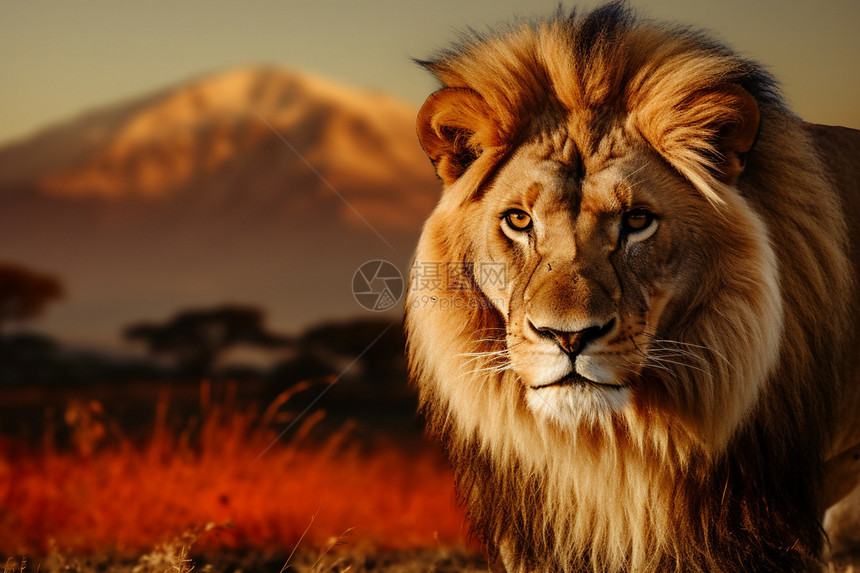 高山下的狮王图片
