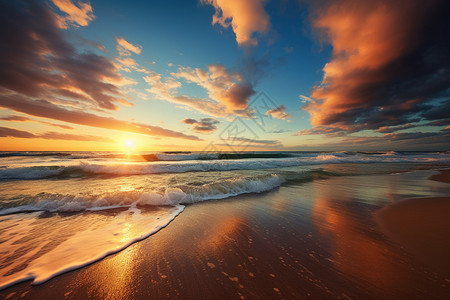 金色沙滩海浪背景图片