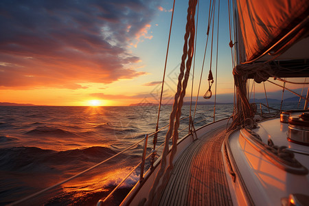帆船上的夕阳美景图片