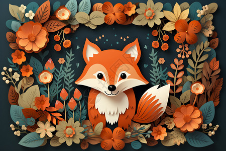 创意小狐狸剪纸作品插画