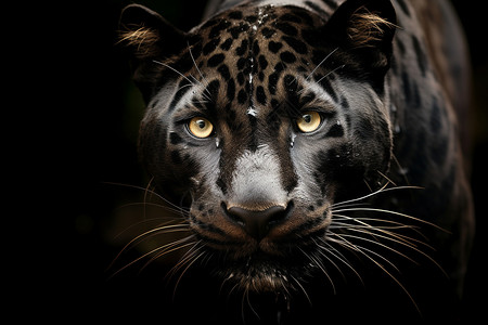 虎视眈眈的黑色猎豹背景图片