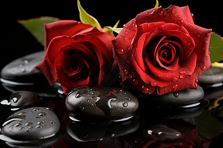 玫瑰花和鹅卵石背景图片