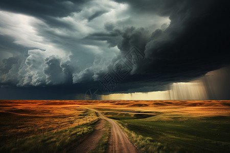 乌云闪电底纹草地上的暴风雨背景