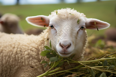 稻草地田园风光中的绵羊背景