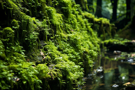 青绿树林中的小溪高清图片