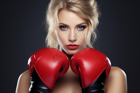美女戴红色拳击手套图片