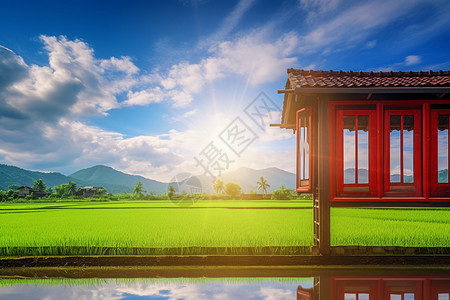 户外的农业稻田和建筑图片