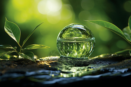 翠绿的绿叶和透明的水滴图片