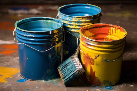五颜六色的油漆桶背景图片