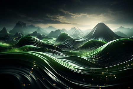 一张绿色波浪的壁纸背景图片