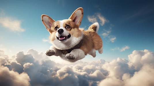可爱棕色狗空中飞行的柯基设计图片
