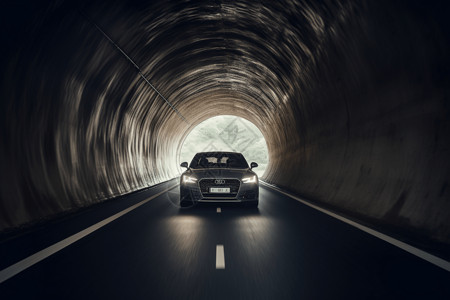 黑色汽车驶过空隧道高清图片