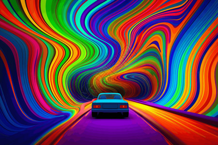抽象汽车素材色彩鲜艳的隧道插图插画