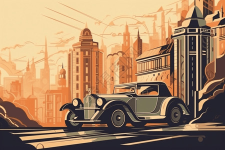 欧洲城市的老式汽车背景图片