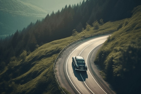 汽车沿着蜿蜒的山口行驶图片