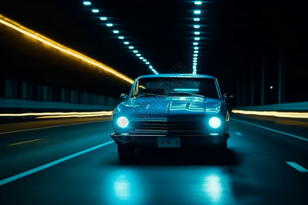 夜间在公路上行驶的汽车图片