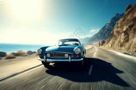 蓝石路蓝天下的标志性汽车设计图片