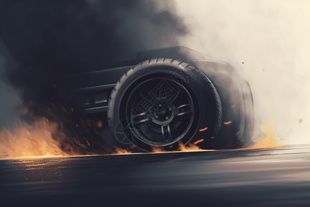 赛车漂移赛车轮胎平面插图插画