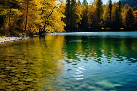 秋天的镜面湖畔图片