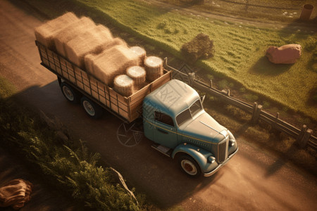 在乡村景观中的经典卡车图片