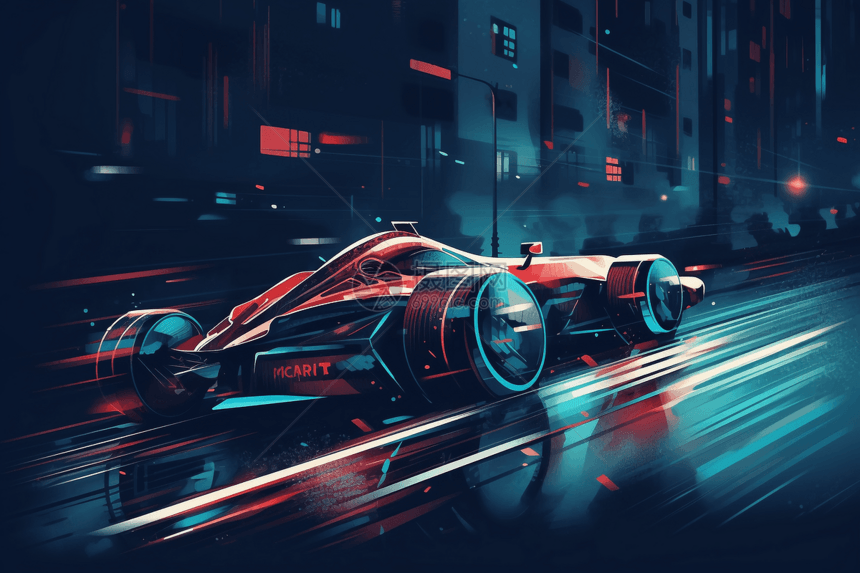 赛车在夜间城市街道上图片