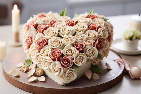 浪漫的玫瑰心形蛋糕图片