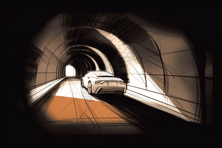 通过隧道的汽车草图背景图片