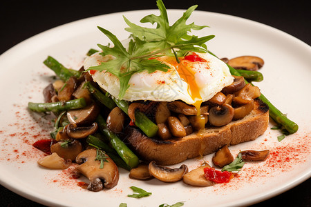 芦笋荷包蛋美味早餐蘑菇煎蛋的食物背景
