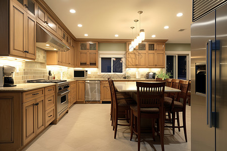 温馨的木质家具厨房装潢背景图片