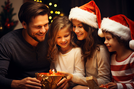 庆祝圣诞节幸福的一家人背景图片