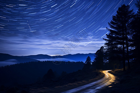 山路夜景野外美丽的星空设计图片