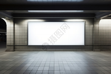 地铁宣传图城市通道中的发光广告牌背景