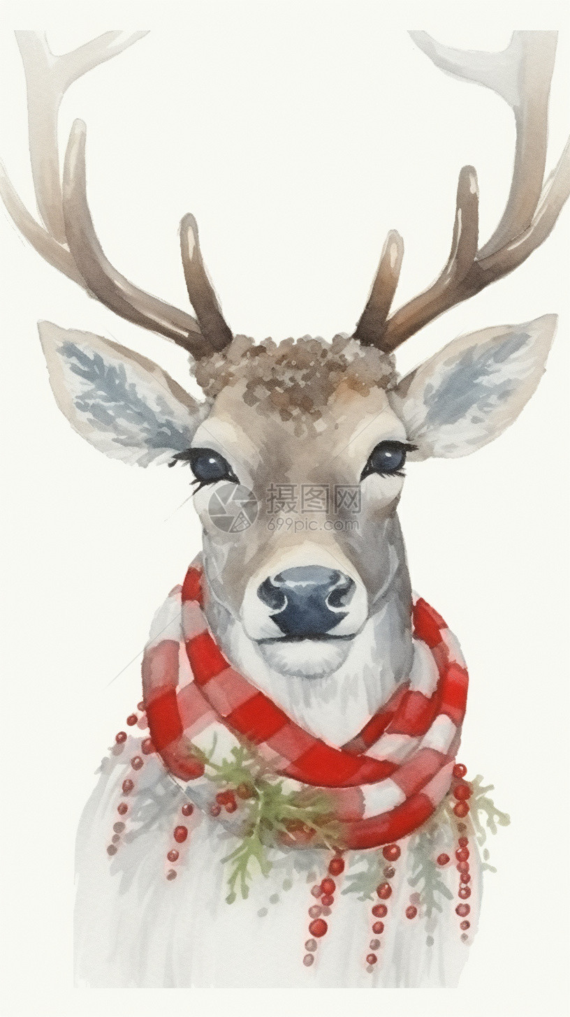 一只鹿戴着围巾图片