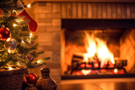 圣诞节夜晚的壁炉背景图片