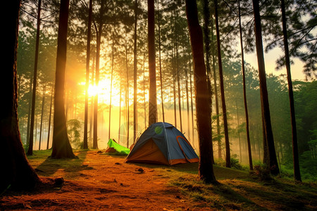 丛林帐篷森林中搭起的帐篷背景