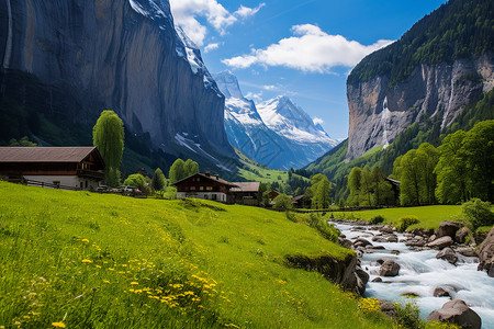 山村如画的草地图片