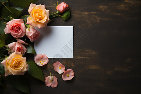 情人节玫瑰花和表白卡片背景图片