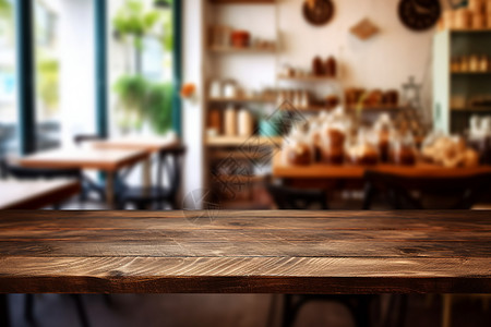 木板平台米色色调中的现代餐厅桌面背景