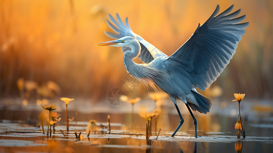 湖水上张着翅膀的飞鸟背景图片