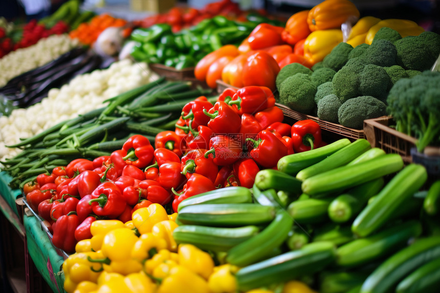 农贸市场摊位上的新鲜蔬果图片