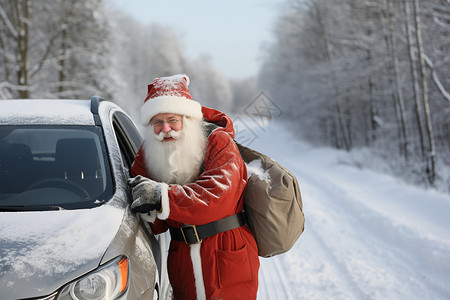 汽车投放礼物的圣诞老人图片