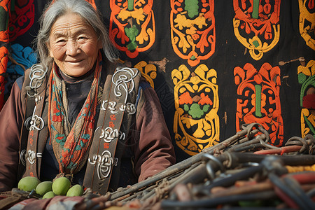 笑容和蔼的蒙古族老人高清图片