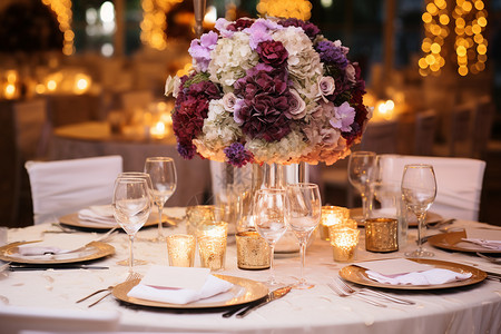 浪漫桌面鲜花装饰的西餐桌面背景