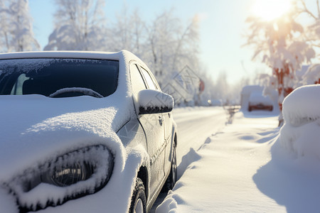 街边大雪覆盖的汽车高清图片
