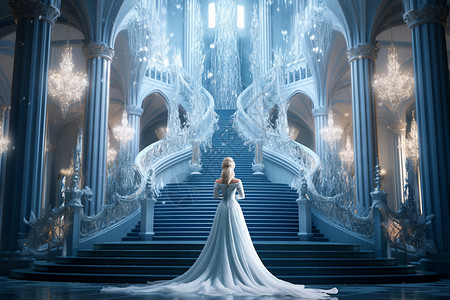 白色长裙唯美宫殿的冰雪女王设计图片