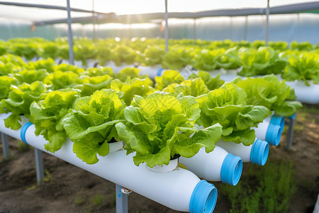 水培蔬菜农业温室培育的绿色蔬菜背景